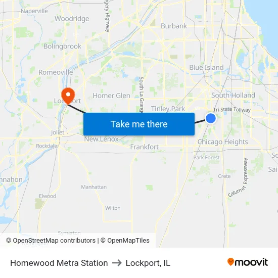 Homewood Metra Station to Lockport, IL map