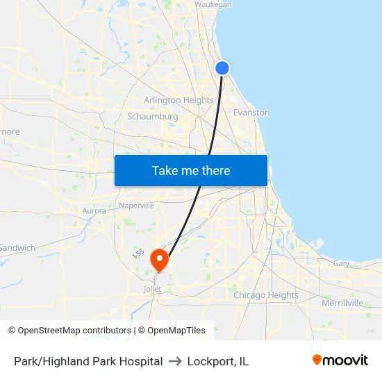 Park/Highland Park Hospital to Lockport, IL map