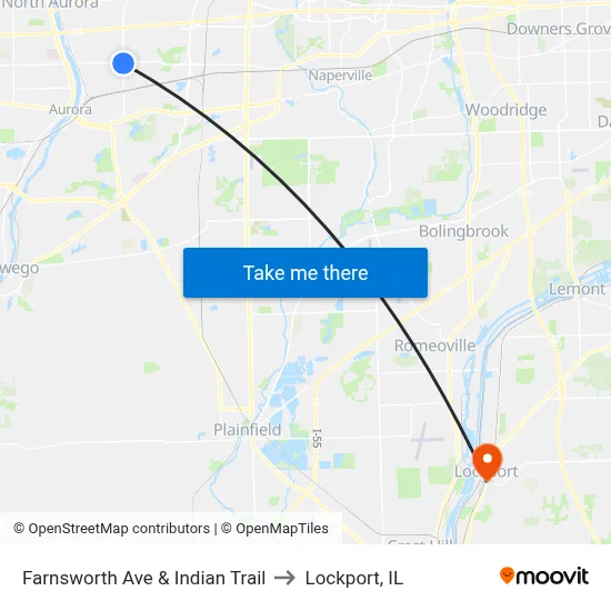 Farnsworth Ave & Indian Trail to Lockport, IL map
