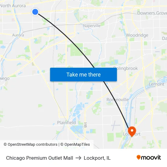 Chicago Premium Outlet Mall to Lockport, IL map