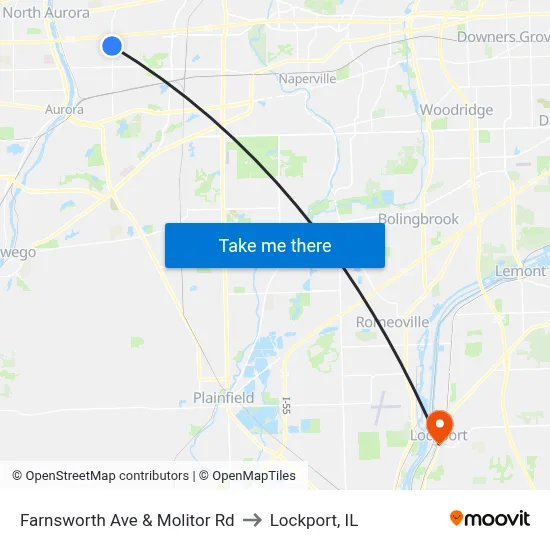 Farnsworth Ave & Molitor Rd to Lockport, IL map