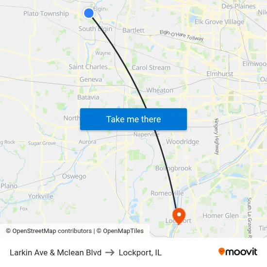 Larkin Ave & Mclean Blvd to Lockport, IL map