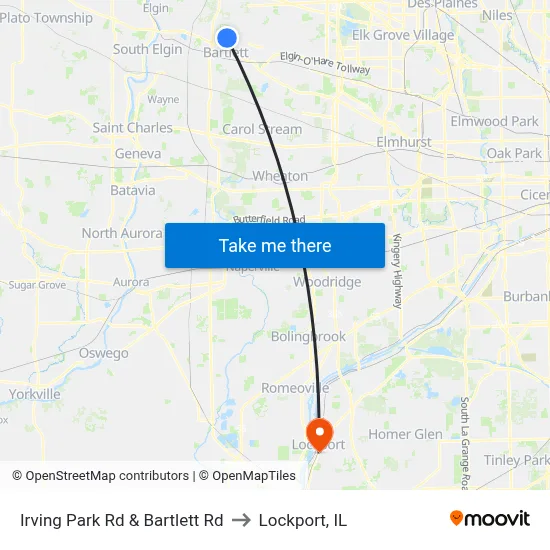 Irving Park Rd & Bartlett Rd to Lockport, IL map
