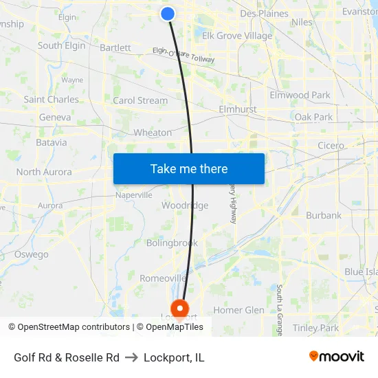 Golf Rd & Roselle Rd to Lockport, IL map