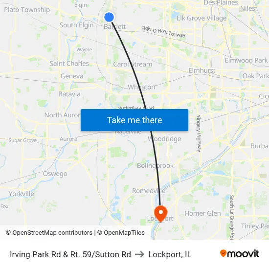 Irving Park Rd & Rt. 59/Sutton Rd to Lockport, IL map