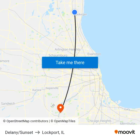 Delany/Sunset to Lockport, IL map
