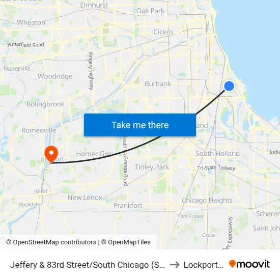 Jeffery & 83rd Street/South Chicago (South) to Lockport, IL map