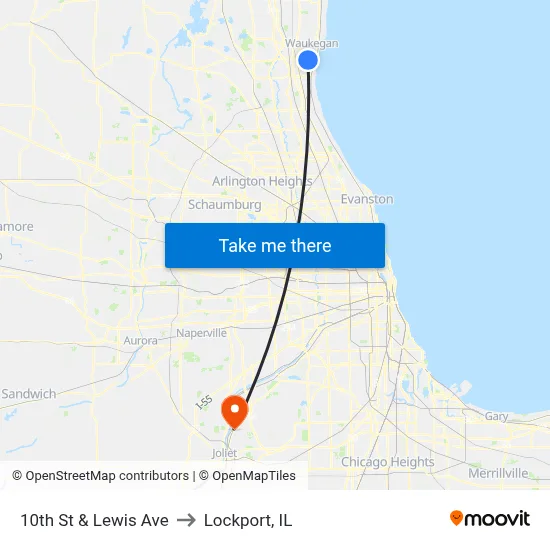 10th St & Lewis Ave to Lockport, IL map