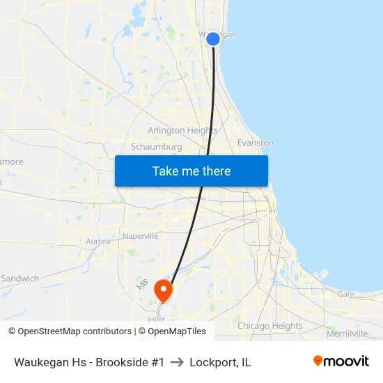 Waukegan Hs - Brookside #1 to Lockport, IL map