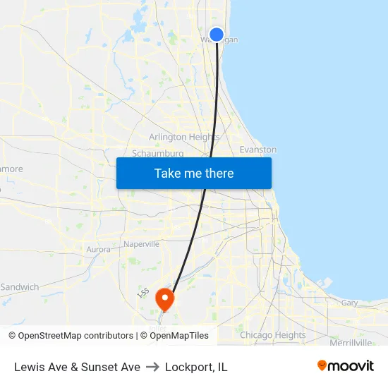 Lewis Ave & Sunset Ave to Lockport, IL map