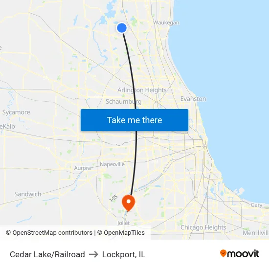 Cedar Lake/Railroad to Lockport, IL map