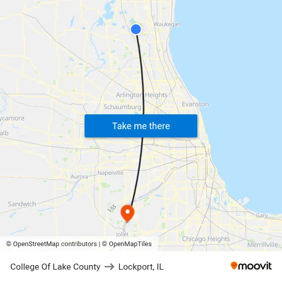 College Of Lake County to Lockport, IL map