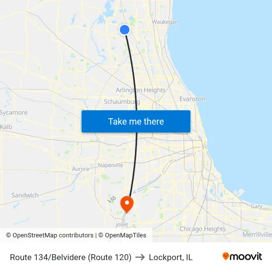 Route 134/Belvidere (Route 120) to Lockport, IL map
