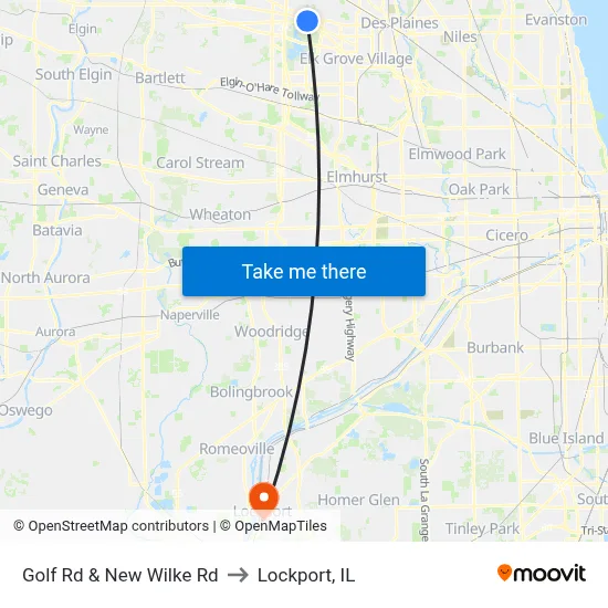 Golf Rd & New Wilke Rd to Lockport, IL map