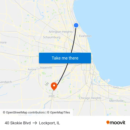 40 Skokie Blvd to Lockport, IL map