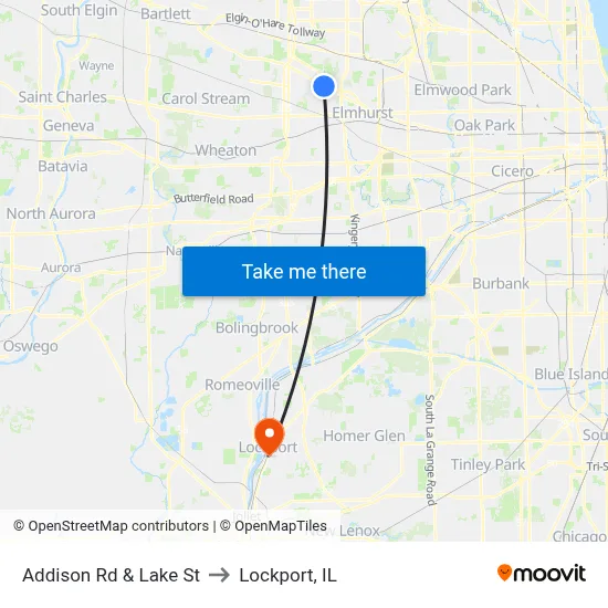 Addison Rd & Lake St to Lockport, IL map