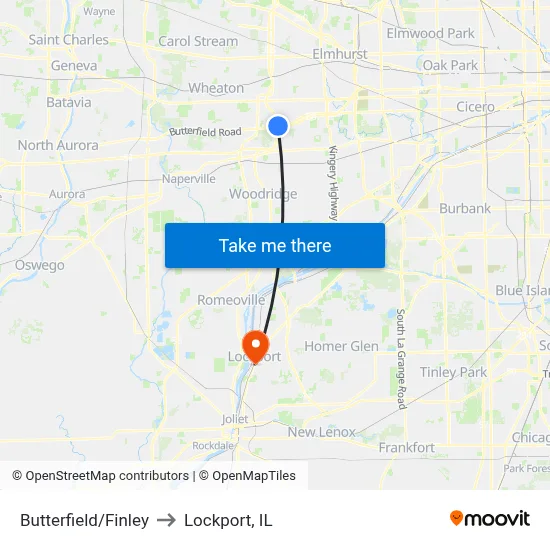 Butterfield/Finley to Lockport, IL map