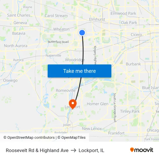 Roosevelt Rd & Highland Ave to Lockport, IL map