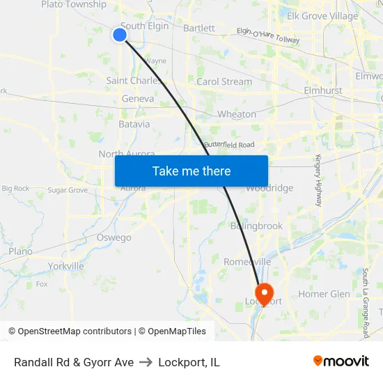 Randall Rd & Gyorr Ave to Lockport, IL map