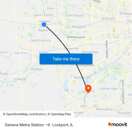 Geneva Metra Station to Lockport, IL map