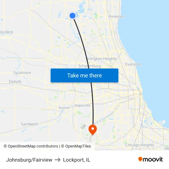 Johnsburg/Fairview to Lockport, IL map
