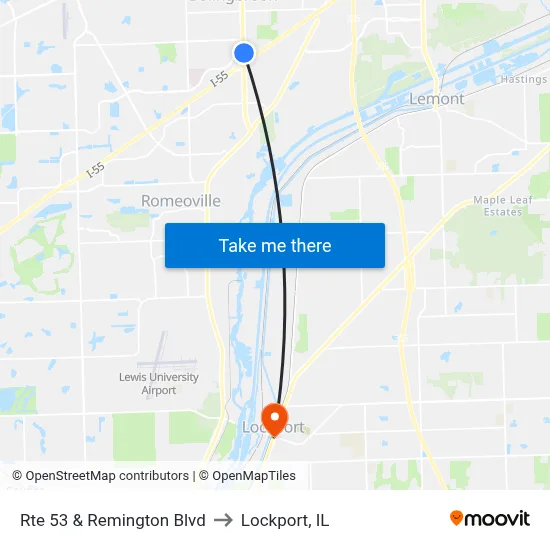 Rte 53 & Remington Blvd to Lockport, IL map