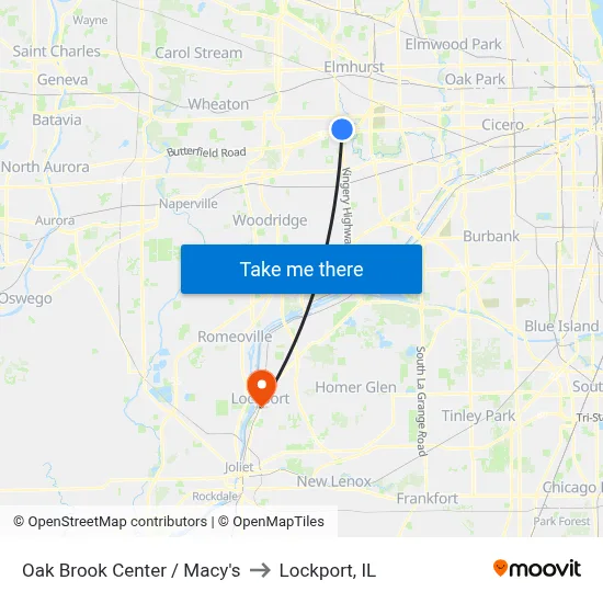 Oak Brook Center / Macy's to Lockport, IL map