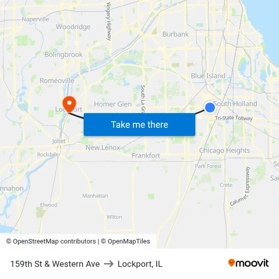159th St & Western Ave to Lockport, IL map