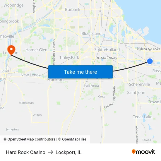 Hard Rock Casino to Lockport, IL map