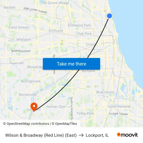 Wilson & Broadway (Red Line) (East) to Lockport, IL map