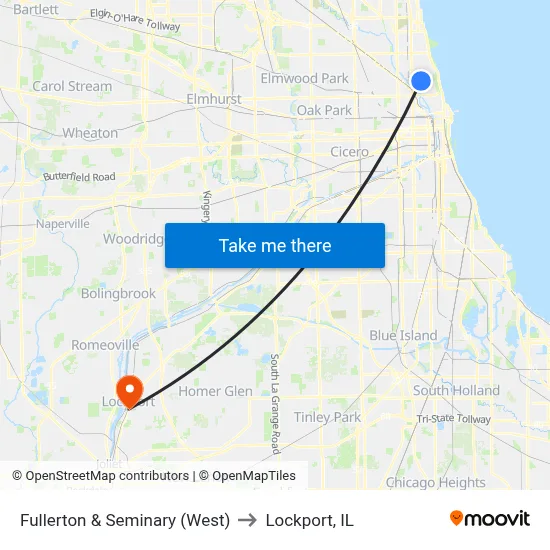 Fullerton & Seminary (West) to Lockport, IL map