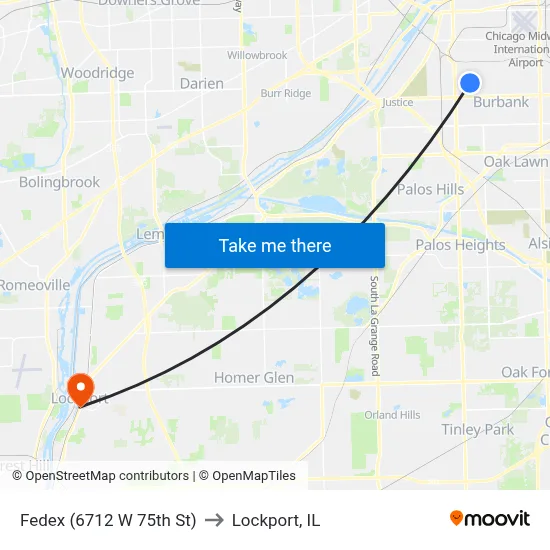 Fedex (6712 W 75th St) to Lockport, IL map