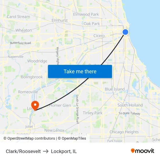 Clark/Roosevelt to Lockport, IL map