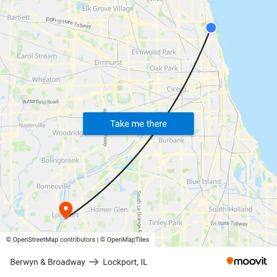 Berwyn & Broadway to Lockport, IL map
