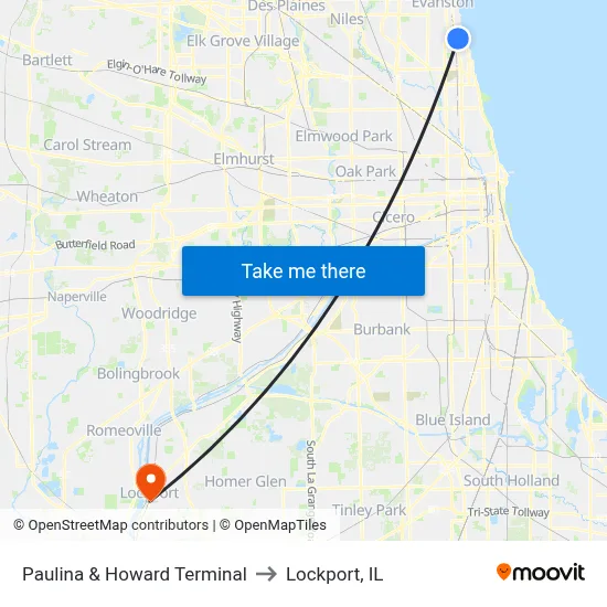 Paulina & Howard Terminal to Lockport, IL map