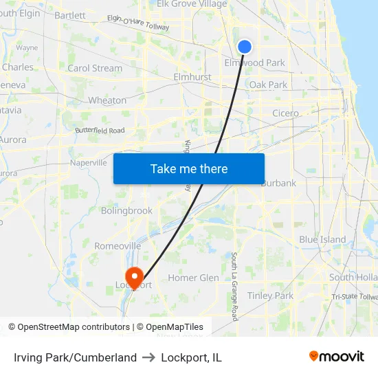 Irving Park/Cumberland to Lockport, IL map