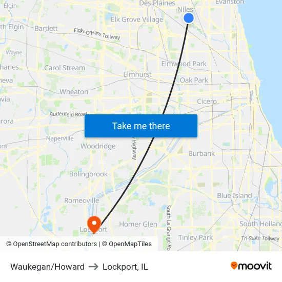 Waukegan/Howard to Lockport, IL map