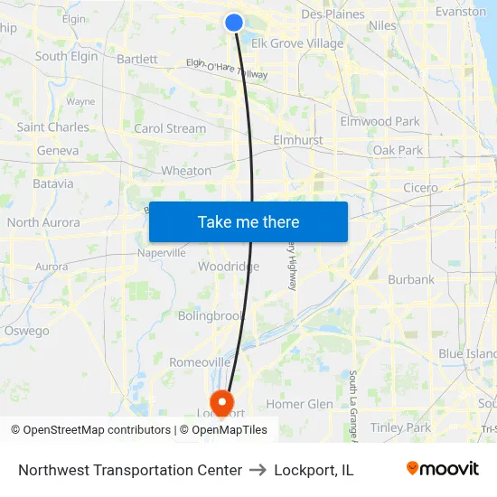 Northwest Transportation Center to Lockport, IL map