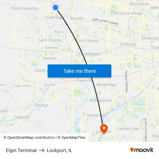 Elgin Terminal to Lockport, IL map