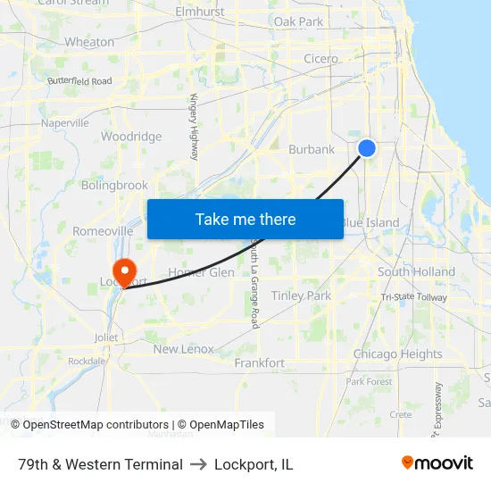79th & Western Terminal to Lockport, IL map