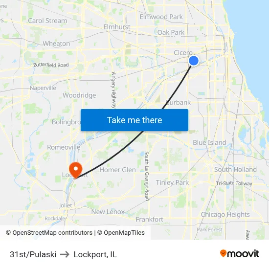 31st/Pulaski to Lockport, IL map