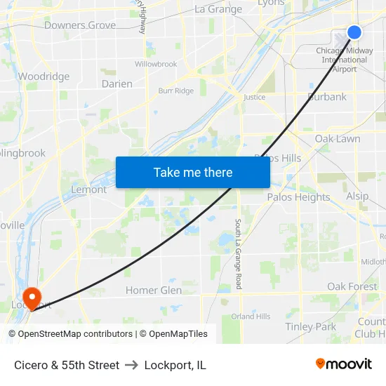 Cicero & 55th Street to Lockport, IL map