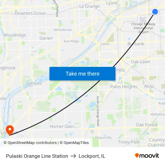 Pulaski Orange Line Station to Lockport, IL map