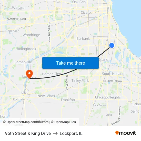 95th Street & King Drive to Lockport, IL map