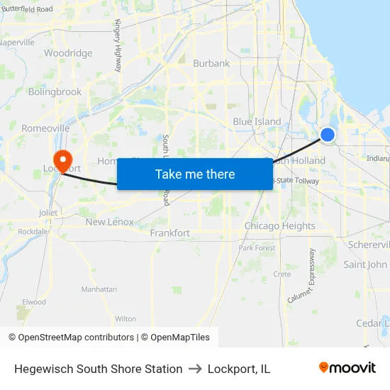 Hegewisch South Shore Station to Lockport, IL map