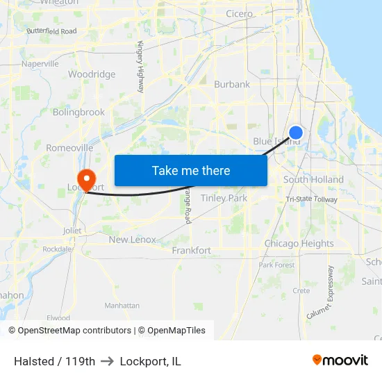 Halsted / 119th to Lockport, IL map