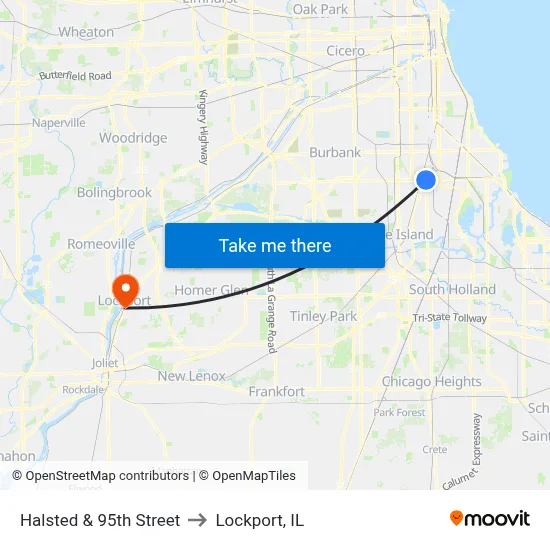 Halsted & 95th Street to Lockport, IL map