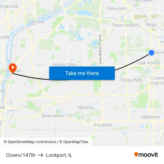 Cicero/147th to Lockport, IL map