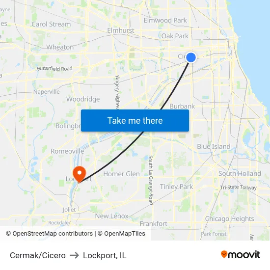Cermak/Cicero to Lockport, IL map