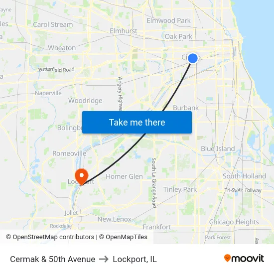 Cermak & 50th Avenue to Lockport, IL map